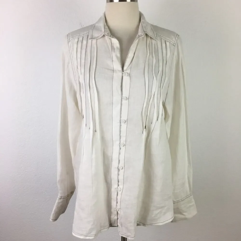 Free People White Linen Long Sleeve  Button Down Small